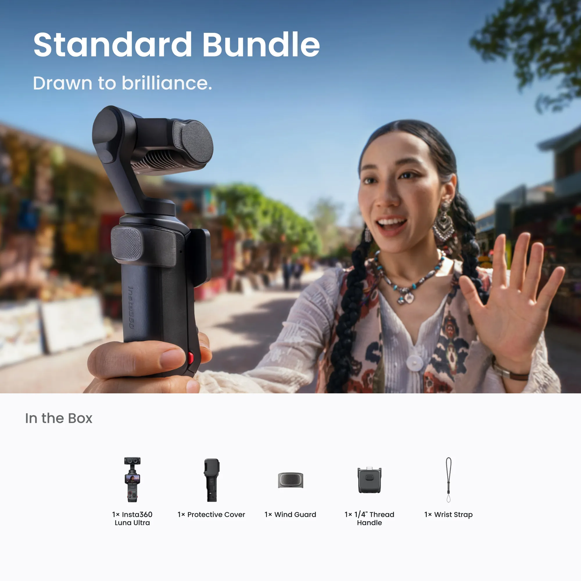 Insta360 Luna Ultra dual-lens 8K gimbal camera with superb low-light performance and a detachable touchscreen.
