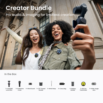 Insta360 Luna Ultra dual-lens 8K gimbal camera with superb low-light performance and a detachable touchscreen.
