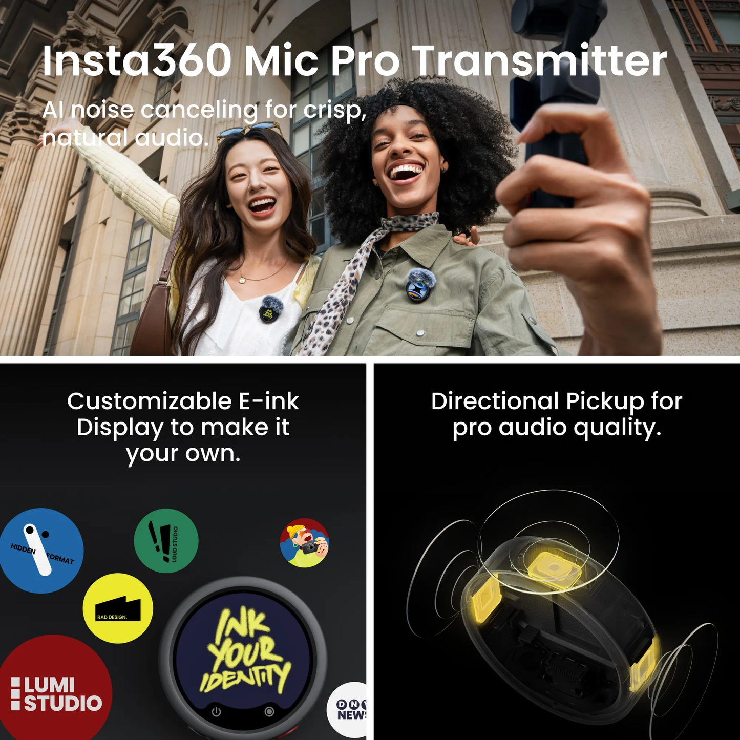 Insta360 Luna Ultra dual-lens 8K gimbal camera with superb low-light performance and a detachable touchscreen.