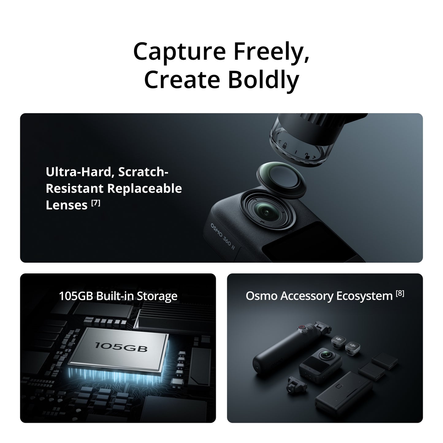 DJI Osmo 360 II action 360 camera 1-Inch 8K/60fps HDR 360° Imaging 105GB Built-in Storage AI SuperNight 2.0