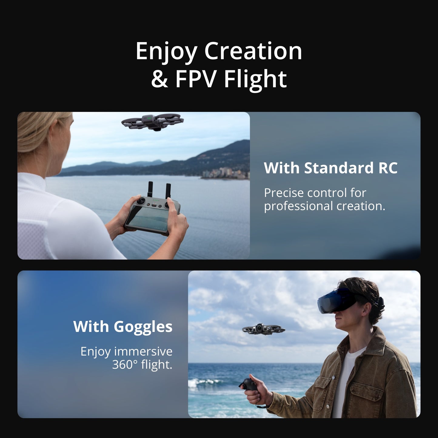 DJI Avata 360 drone Imagens de Referência de 1 Polegada Vídeo HDR 8K/60fps Transmissão de Vídeo Full HD O4+ Modos Duplos Flexíveis de 360° e Lente Única