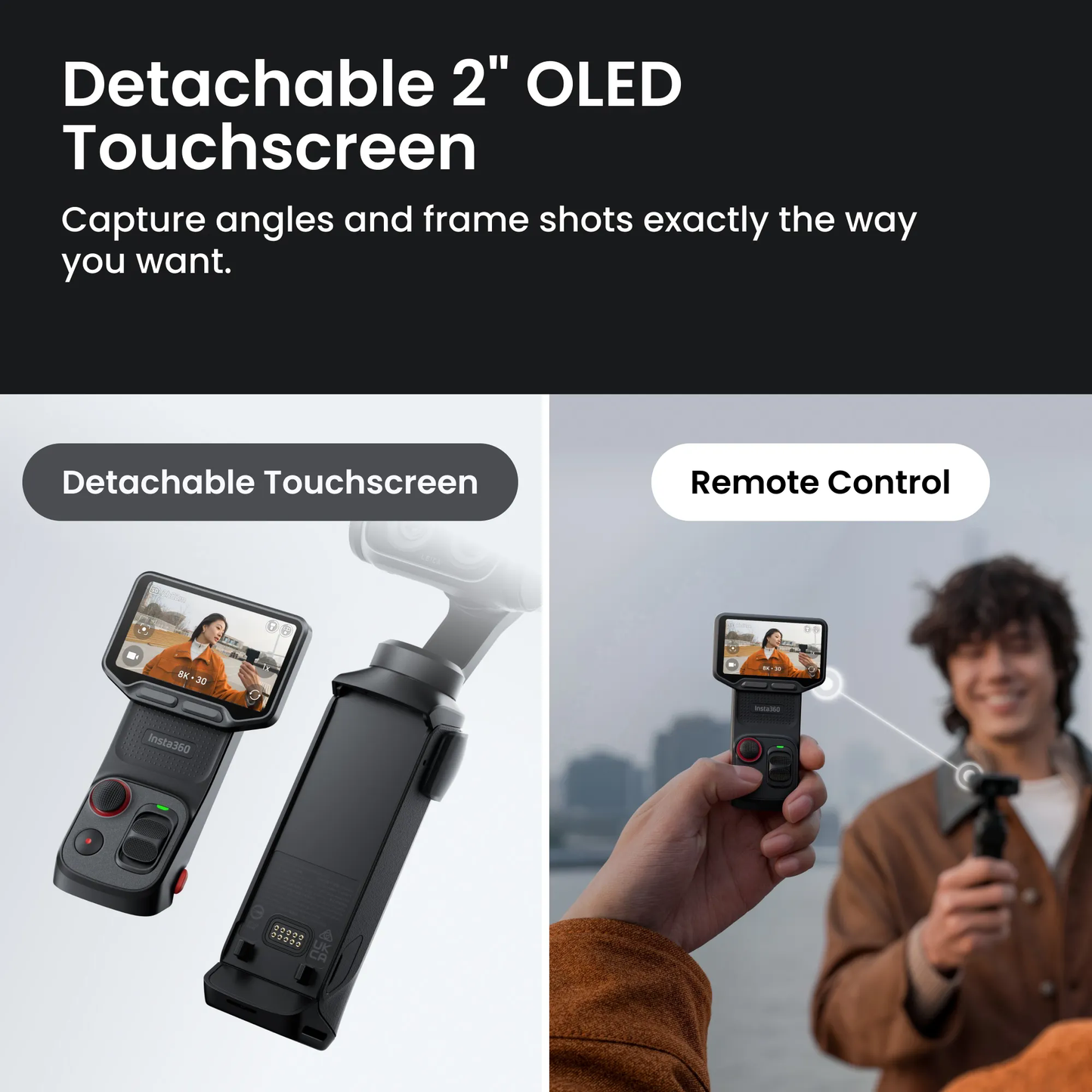 Insta360 Luna Ultra dual-lens 8K gimbal camera with superb low-light performance and a detachable touchscreen.