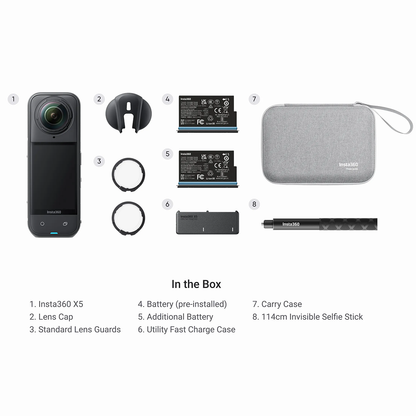 Insta360 X5 Flagship 360 camera with unbeatable 8K imagequality in any light and a revolutionaryreplaceable lens design
